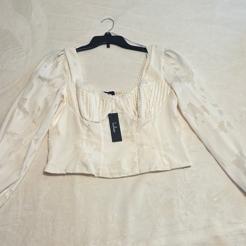 Lulu's Cream Jacquard Bustier Long Sleeve Top